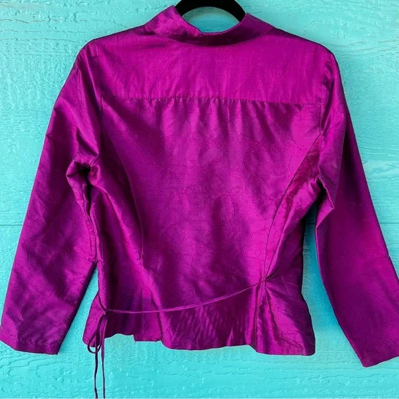 Purple Silk Wrap Surplice Career Blouse Embroidered Size 8 - Picture 7 of 7